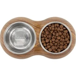Frisco Double Stainless Steel Bowl, Wood Design -The Pet Haven Shop 216068 PT4. AC SS1800 V1591021017