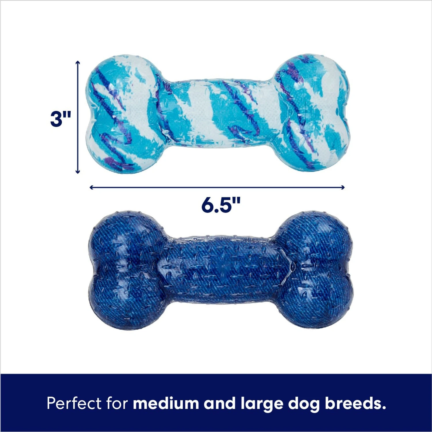 Frisco Retro Denim & Swirl TPR Bone Squeaky Dog Toy 4 Frisco Retro Denim & Swirl TPR Bone Squeaky Dog Toy - Image 2