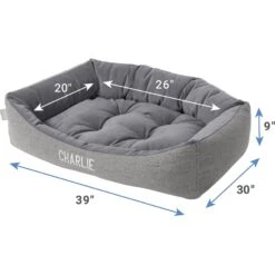 Frisco Rectangular Personalized Bolster Dog Bed W/Removable Cover, Dark Gray, X-Large -The Pet Haven Shop 252611 PT2. AC SS1800 V1605134826