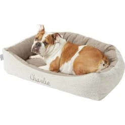 Frisco Rectangular Personalized Bolster Dog Bed W/Removable Cover, Beige, Medium -The Pet Haven Shop 252613 PT1. AC SS1800 V1604499404