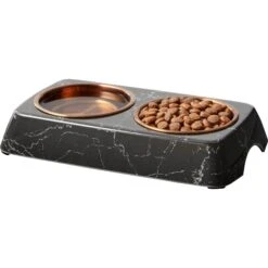 Frisco Copper Stainless Steel Double Dog & Cat Bowls With Black Marble Stand -The Pet Haven Shop 253058 PT3. AC SS1800 V1616593931