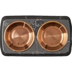 Frisco Copper Stainless Steel Double Dog & Cat Bowls With Black Marble Stand -The Pet Haven Shop 253058 PT4. AC SS1800 V1616595761