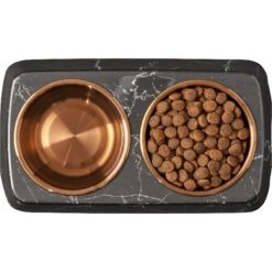 Frisco Copper Stainless Steel Double Dog & Cat Bowls With Black Marble Stand -The Pet Haven Shop 253058 PT5. AC SS1800 V1616595394