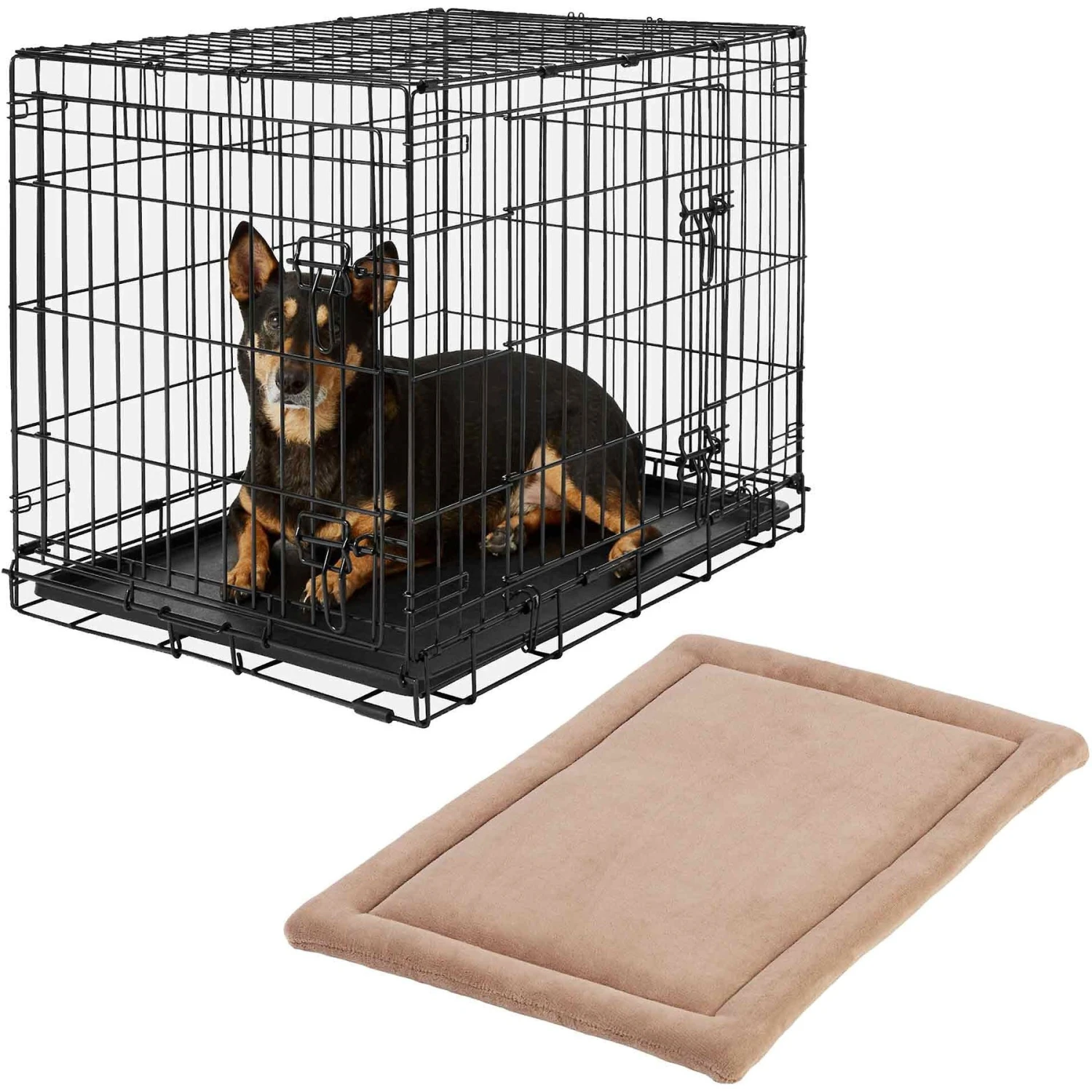 Frisco Heavy Duty Fold & Carry Double Door Collapsible Wire Dog Crate & Frisco Micro Terry Dog Crate Mat 3 Frisco Heavy Duty Fold & Carry Double Door Collapsible Wire Dog Crate & Frisco Micro Terry Dog Crate Mat