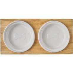 Frisco Ceramic Dog & Cat Double Diner With Elevated Wood Stand -The Pet Haven Shop 256052 PT5. AC SS1800 V1615313559