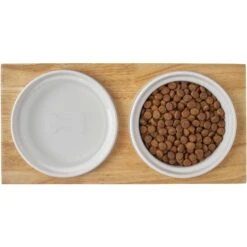 Frisco Ceramic Dog & Cat Double Diner With Elevated Wood Stand -The Pet Haven Shop 256052 PT6. AC SS1800 V1615311469