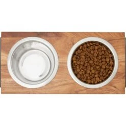 Frisco Wood Elevated Non-Skid Stainless Steel Double Diner Dog & Cat Bowl -The Pet Haven Shop 257143 PT2. AC SS1800 V1615310833