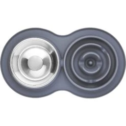 Frisco Silicone Stainless Steel Double Diner Slow Feeder Dog & Cat Bowl, Grey, 3 Cup -The Pet Haven Shop 277549 PT4. AC SS1800 V1627935299