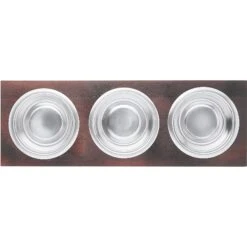 Frisco Multi Pet Feeding 3-Bowls Wood Stainless Steel Dog & Cat Bowl, Dark Wooden -The Pet Haven Shop 277571 PT4. AC SS1800 V1627935311