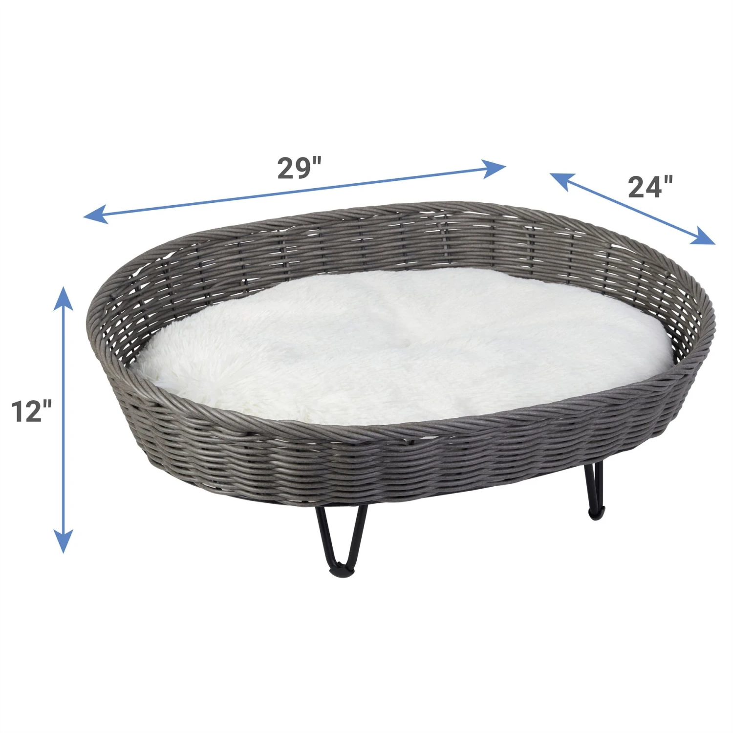 Frisco Elevated Rectangle Wicker Dog & Cat Bed With Eyelash Faux Fur Cushion 4 Frisco Elevated Rectangle Wicker Dog & Cat Bed With Eyelash Faux Fur Cushion - Image 2