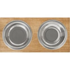 Frisco Premium Wood Elevated Stainless Steel Double Diner Dog & Cat Bowl -The Pet Haven Shop 331490 PT4. AC SS1800 V1657656892