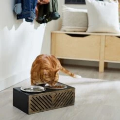 Frisco Premium Wood Elevated Stainless Steel Double Diner Dog & Cat Bowl, Black, 3 Cup -The Pet Haven Shop 331509 PT3. AC SS1800 V1657656894