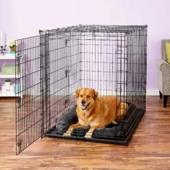 Frisco Heavy Duty Enhanced Lock Double Door Fold & Carry Wire Dog Crate & Mat Kit & MidWest Quiet Time Fleece Dog Crate Mat -The Pet Haven Shop 947398 PT8. AC SS1800 V1693920163