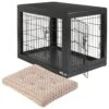 Frisco Double Door Furniture Style Dog Crate, Black & Frisco Swirl Dog Crate Mat